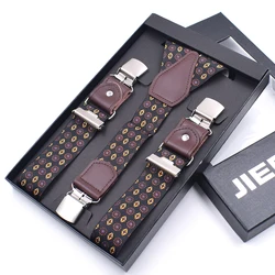 Heavy Duty Big Tall Leather Suspenders Braces Men 3.5cm Wide Y-Shape 3 Strong Metal Clips Adjustable Elastic Trouser Strap Belt