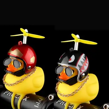 

Cute Standing Duck with Helmet Broken Wind Small Yellow Duck Road Bike Motor Helmet Riding Cycling Home Decor Figurines
