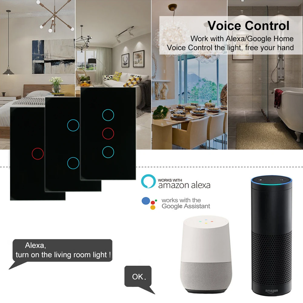 AVATTO Tuya нам Smart Wifi светильник переключатель, Стекло Панель сенсорный экран-Сенсор смарт сенсорный выключатель 1/2/3/4 Gang работать с Alexa, Google Home