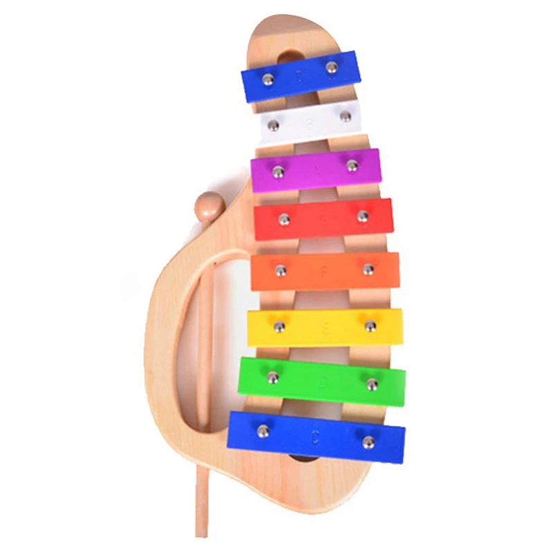 

Hand Knock Xylophone Glockenspiel with Mallets 8 Tones Colorful Metal Bars Wooden Musical Instrument Preschool Educational Toy