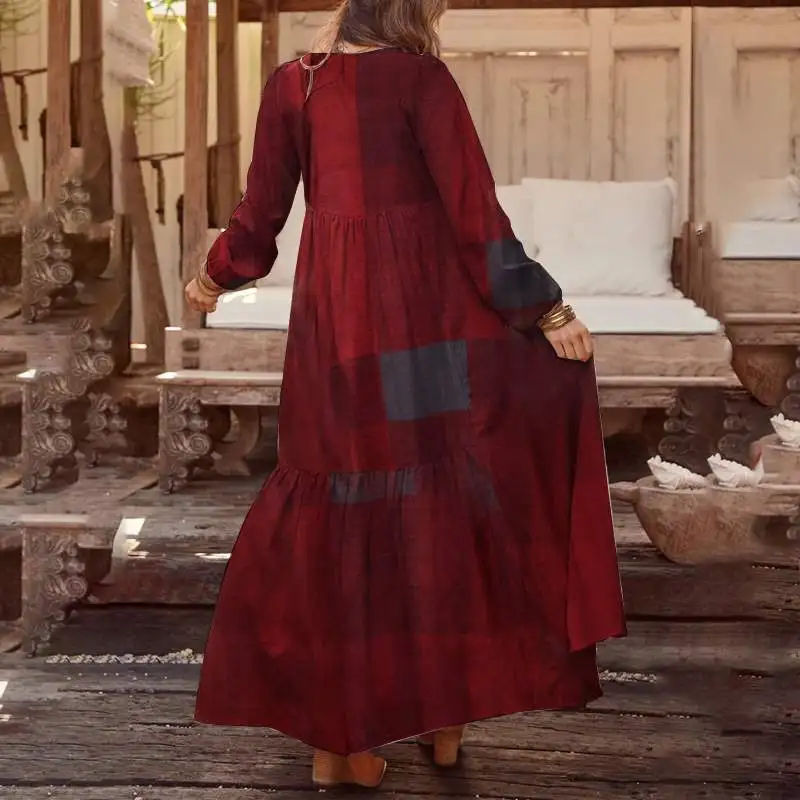 Autumn Long Sleeve Long Maxi Dress WomenPlaid Dress ZANZEA 2020 Casual Summer Sundress Loose Fashion Vestidos Party Robe