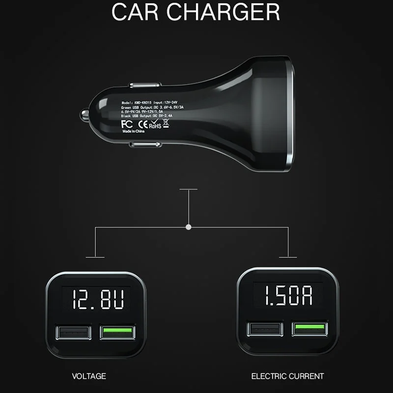 QC3.0 Быстрый двойной usb порт автомобильное зарядное устройство измерение напряжения Быстрая Зарядка адаптер
