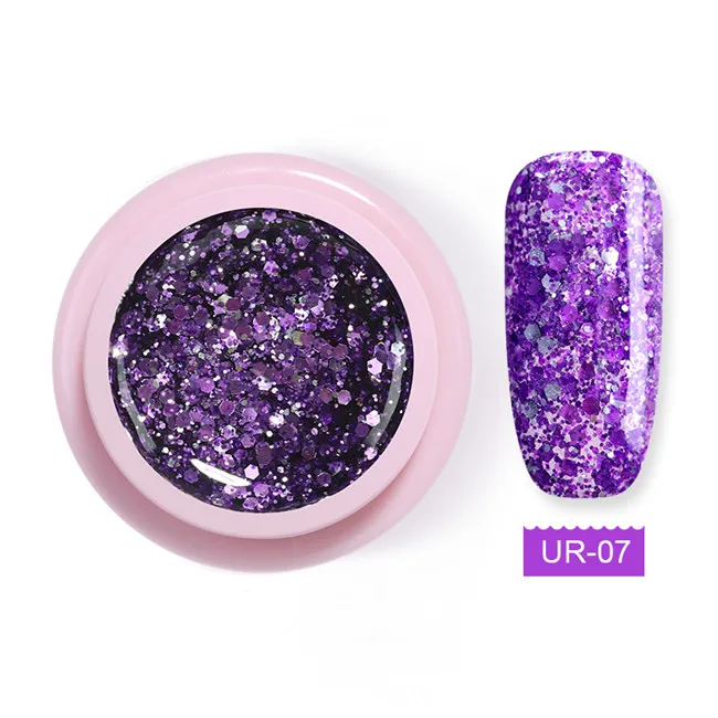 Sequins UR07 UR SUGAR 5 мл Платиновые блестки гель Блестящие Блестки гель замочить лаковое гелевое покрытие для ногтей украшения УФ гель лак живопись УФ-Полировка DIY - Цвет: Sequins UR07