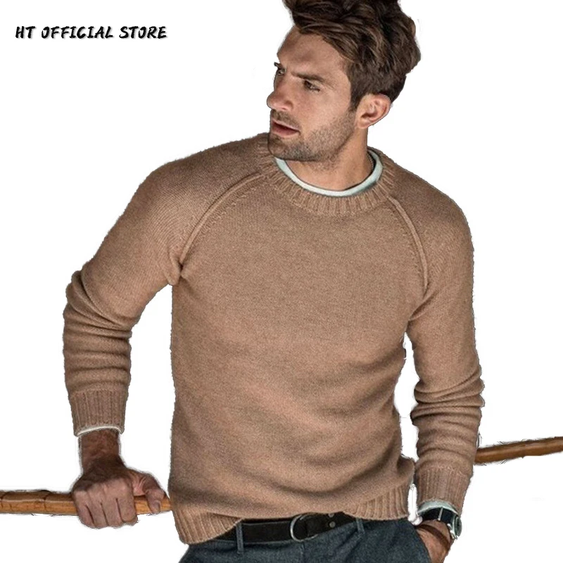 Sweater Men Pullover Long-Sleeve Winter Streetwear Solid-Knitted Mens Man Casual New