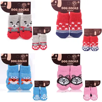 

4pcs/lot Cute Knitted Winter Shoes For Dogs Non-slip Dog Socks Chihuahua Shih Tzu Lovely Warm Dog Socks Warm Dogs Boots 2021