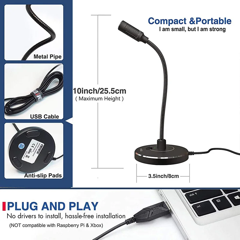 Redondo para Streaming Gravação de Áudio Mic com Suporte Microfone Profissional Condensador Conferência Micro Usb Gaming pc - Image 2
