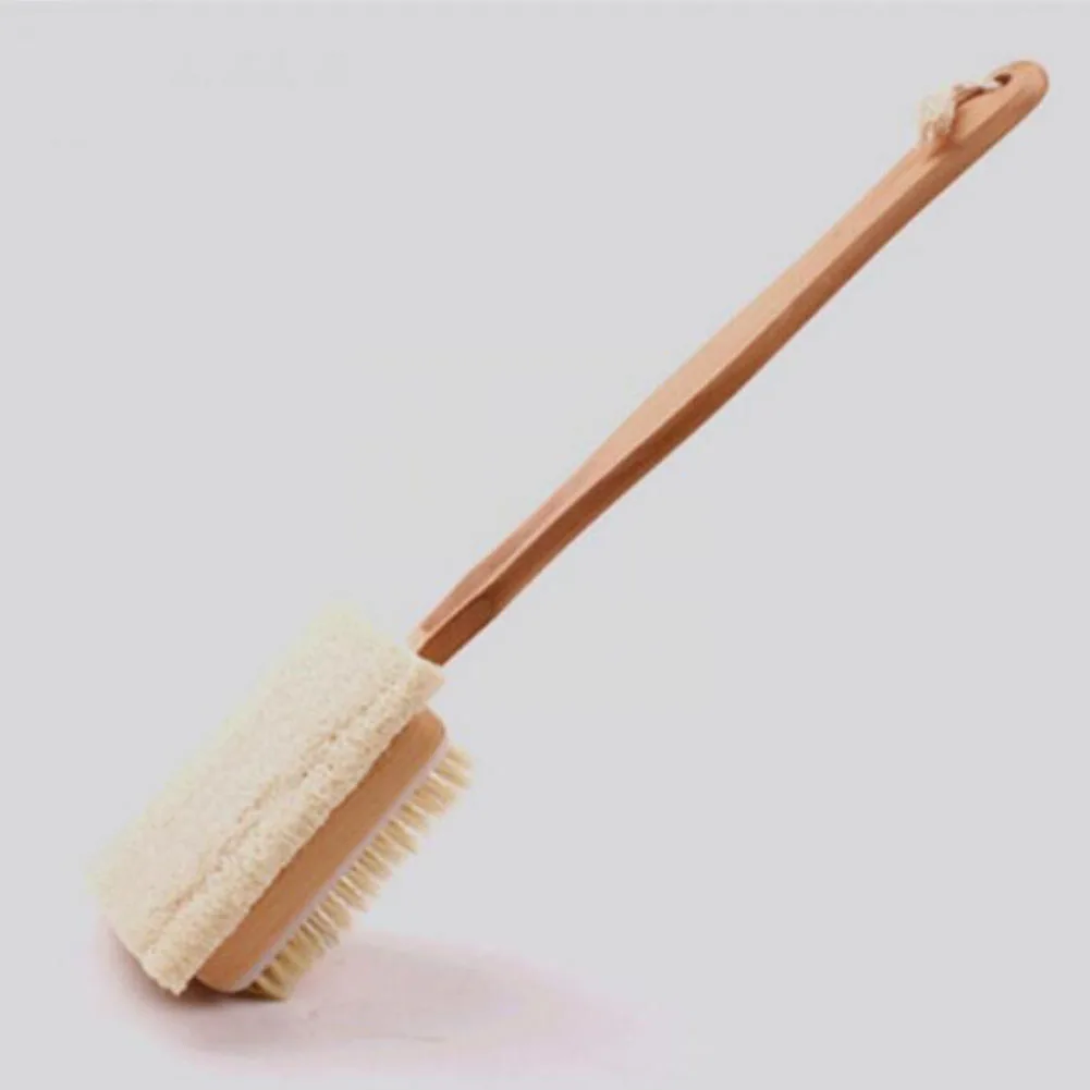 Bath Brush Double-sided Home Spa Scrubber Body Long Handle Shower Massager Soft Cleaning Durable Tool Wood Sponge