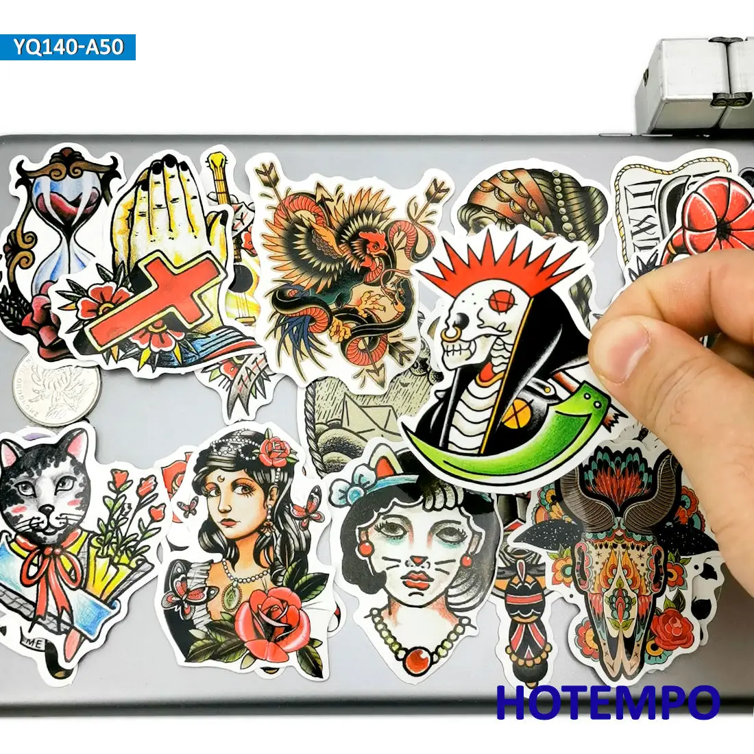 50pcs Old School Tattoo Art Graffiti Funny Sticker for Phone Laptop Luggage Guitar Skateboard Motorcycle Car Waterproof Stickers