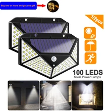 100 светодиодный четырехсторонний светильник на солнечной батарее, 3 режима, угол 120 градусов, датчик движения, солнечная настенная лампа, наружная водонепроницаемая лампа для сада, двора
