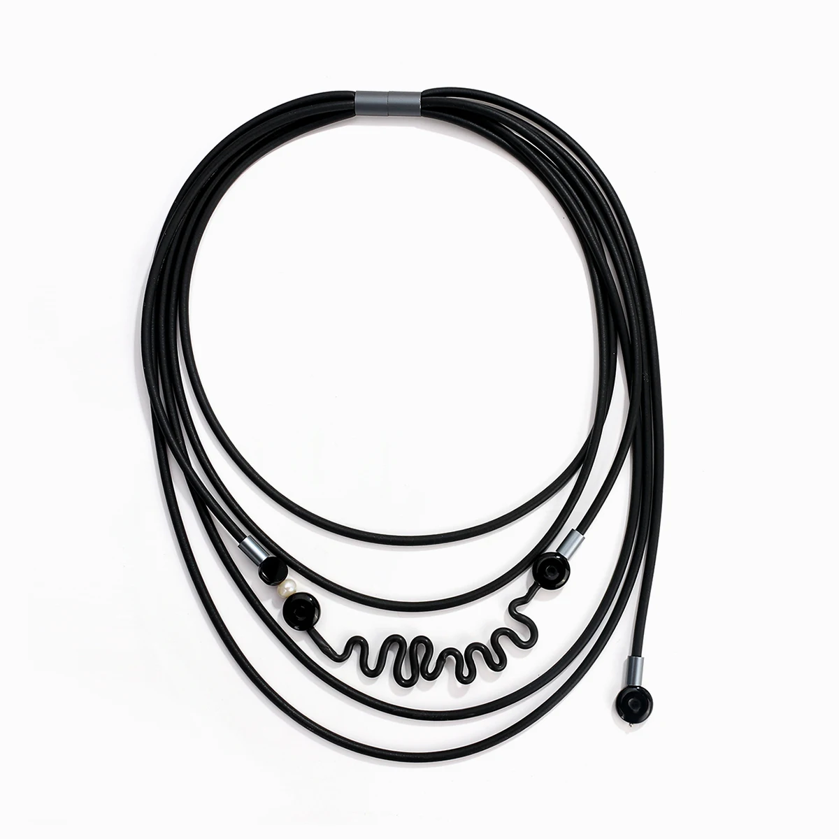 Amorcome Hyperbole Rubber Long Necklaces for Women Punk Black Beads Leather Chains Pendant Necklace Gothic Clothes Accessories