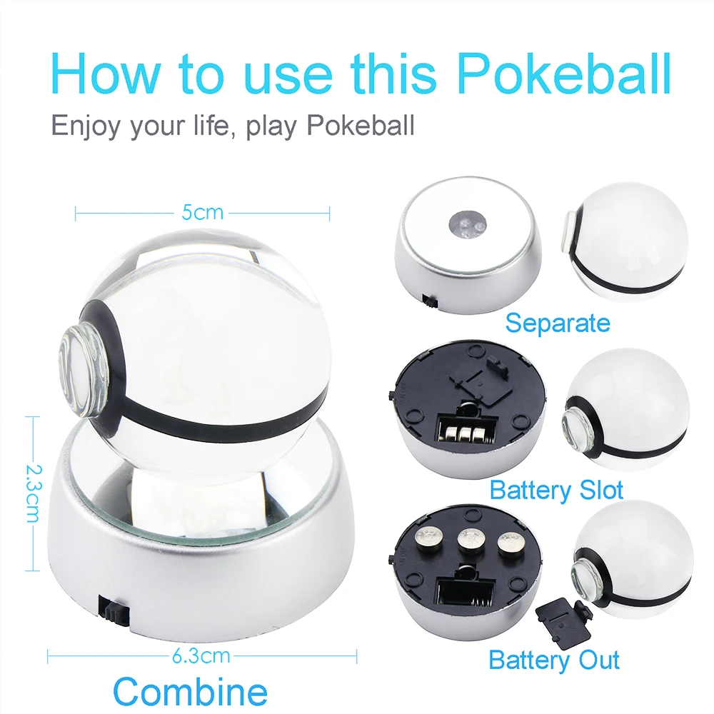 Лидер продаж 2 дюйма 50 мм с украшением в виде кристаллов Стекло Pokeball