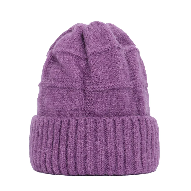 Purple Женские шапки бини женские карамельных цветов Женская зимняя шапка модная шерстяная вязаная меховая шапка для девочек Двойная Толстая шляпа - Цвет: Purple