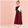SHEIN/Детская Повседневная футболка разных цветов с вырезами и вышивкой; детская одежда; коллекция года; сезон осень; детские длинные платья с короткими рукавами и цветными блоками
