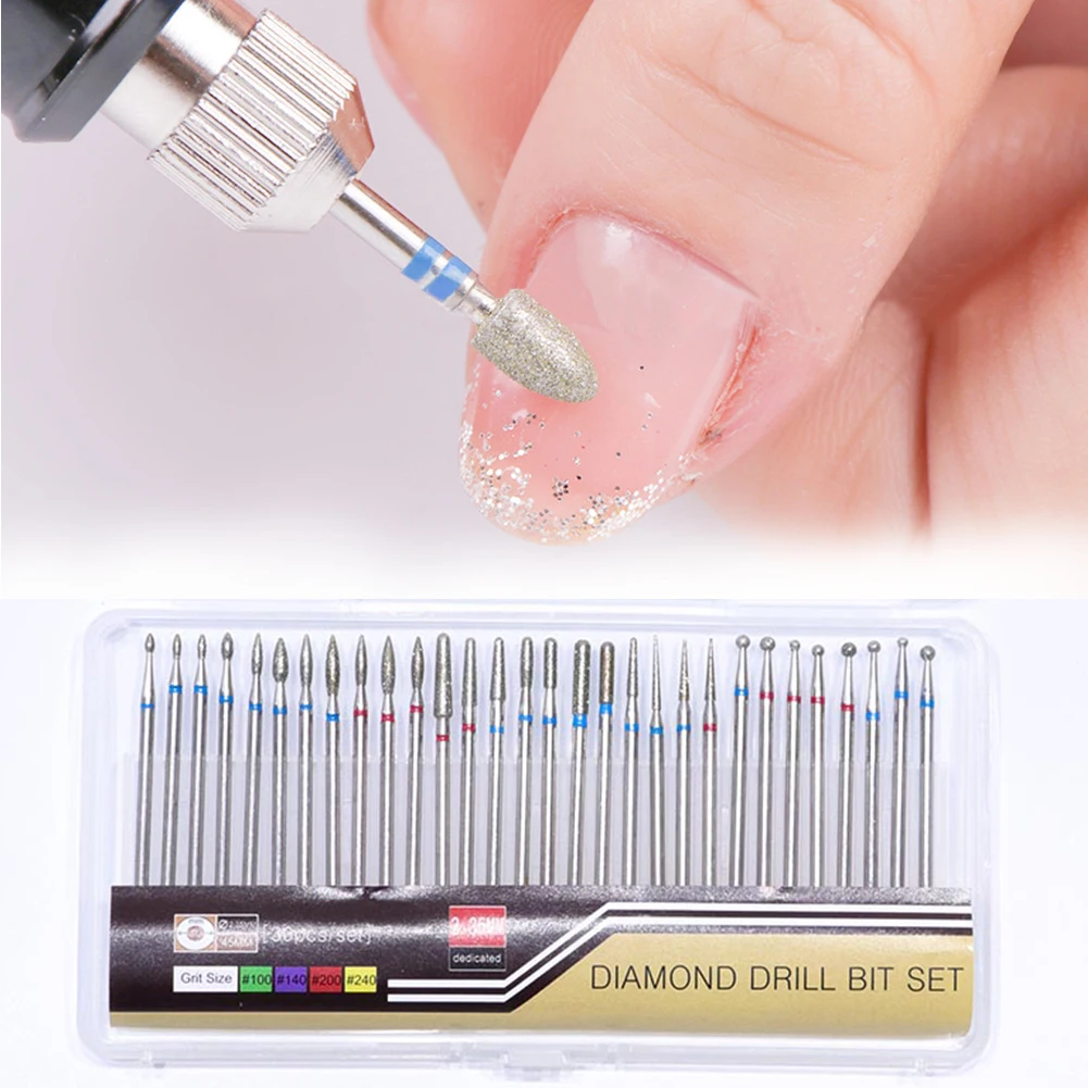 30pcs Remove Salon Nail Files Set Burrs Professional Electric Polisher Accessories Manicure Tools Art Grinding Diamond Dead Skin