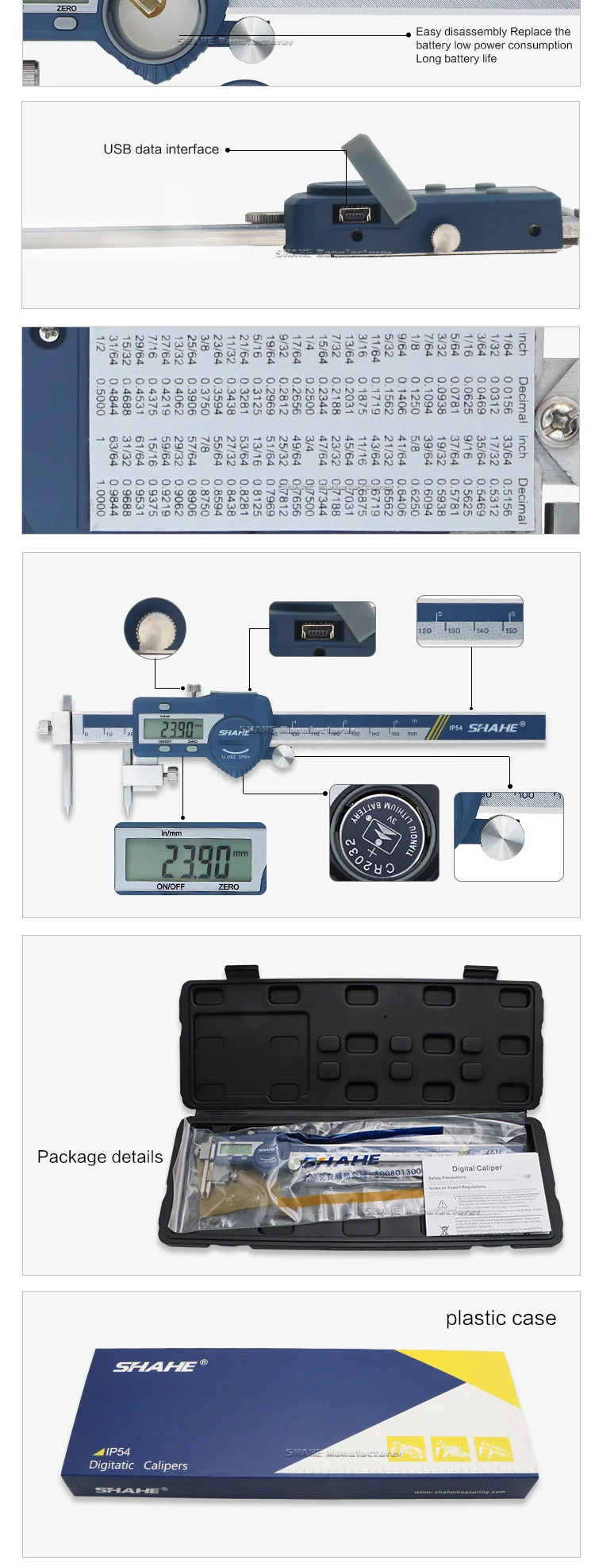 Caliper de Distância Central Digital, Micrômetro Digital, SHAHE, 5-150, 5-200, 5-300mm