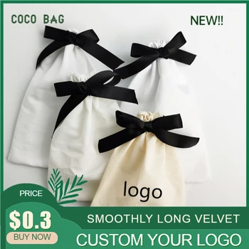 

Pure Cotton Drawstring Bag Jewelry Packaging Makeup Bracelet Necklace Product Cloth Gift Pouches Custom Logo Print 20pcs