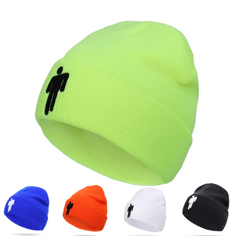 

19 Color Billie Eilish Embroidery Beanies Hats Cuffed Plain Beanie Warm Winter Knitted Hats for Men Women Solid Hip-hop Cap