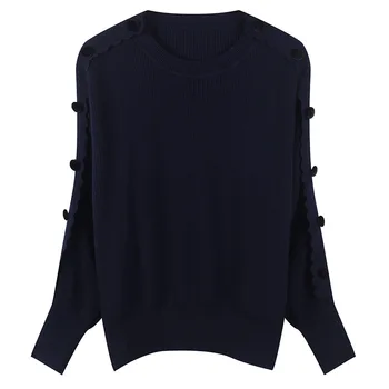 

2020 Fashion Buttons Knitted Sweater Women Long Sleeve Winter Ruffle Pullovers All Match Jumper Pull Femme Oversize Top Ladies