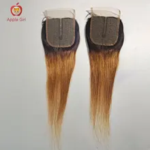 Applegirl – perruque brésilienne naturelle Remy, cheveux lisses, ombré, 8 à 20 pouces, partie centrale