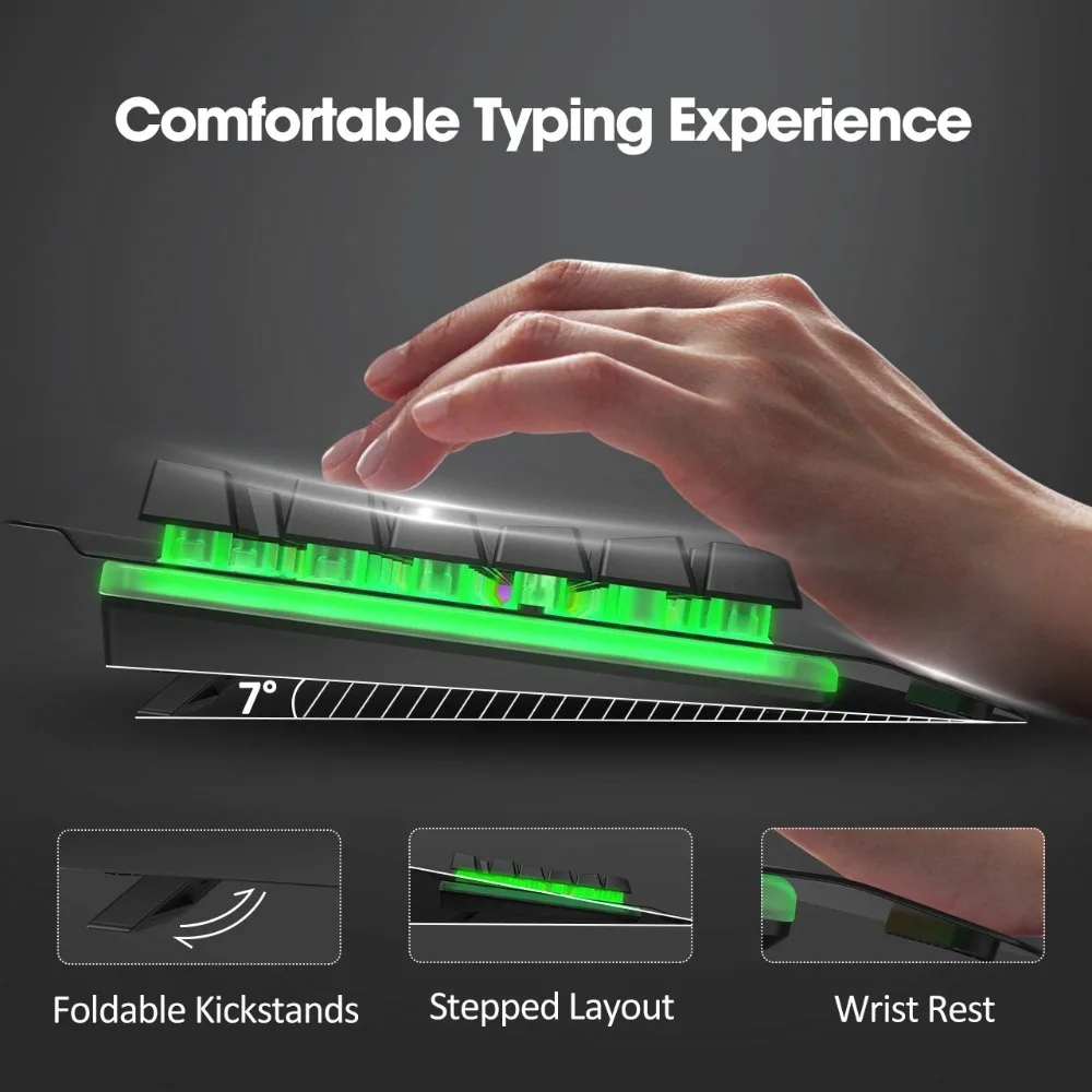 Игровая клавиатура PICTEK PC268, проводная USB мембранная клавиатура с RGB подсветкой, с подставкой для запястья, 104, колпачки для ПК, компьютера, русская наклейка