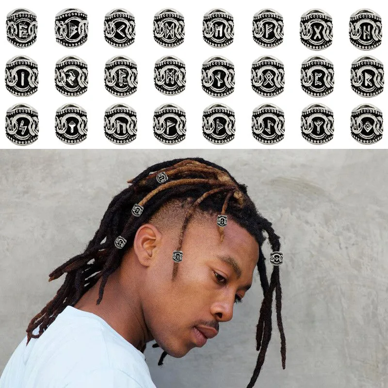 48Pcs Norse Vikings Runes Hair Beard Braiding Beads for Bracelets Necklace DIY