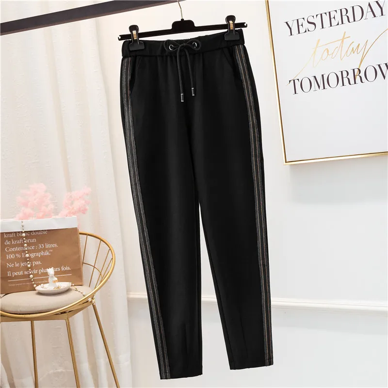 JUJULAND woman black plus size elastic waist pants casual Stretch harem drawstring 1913 | Женская одежда