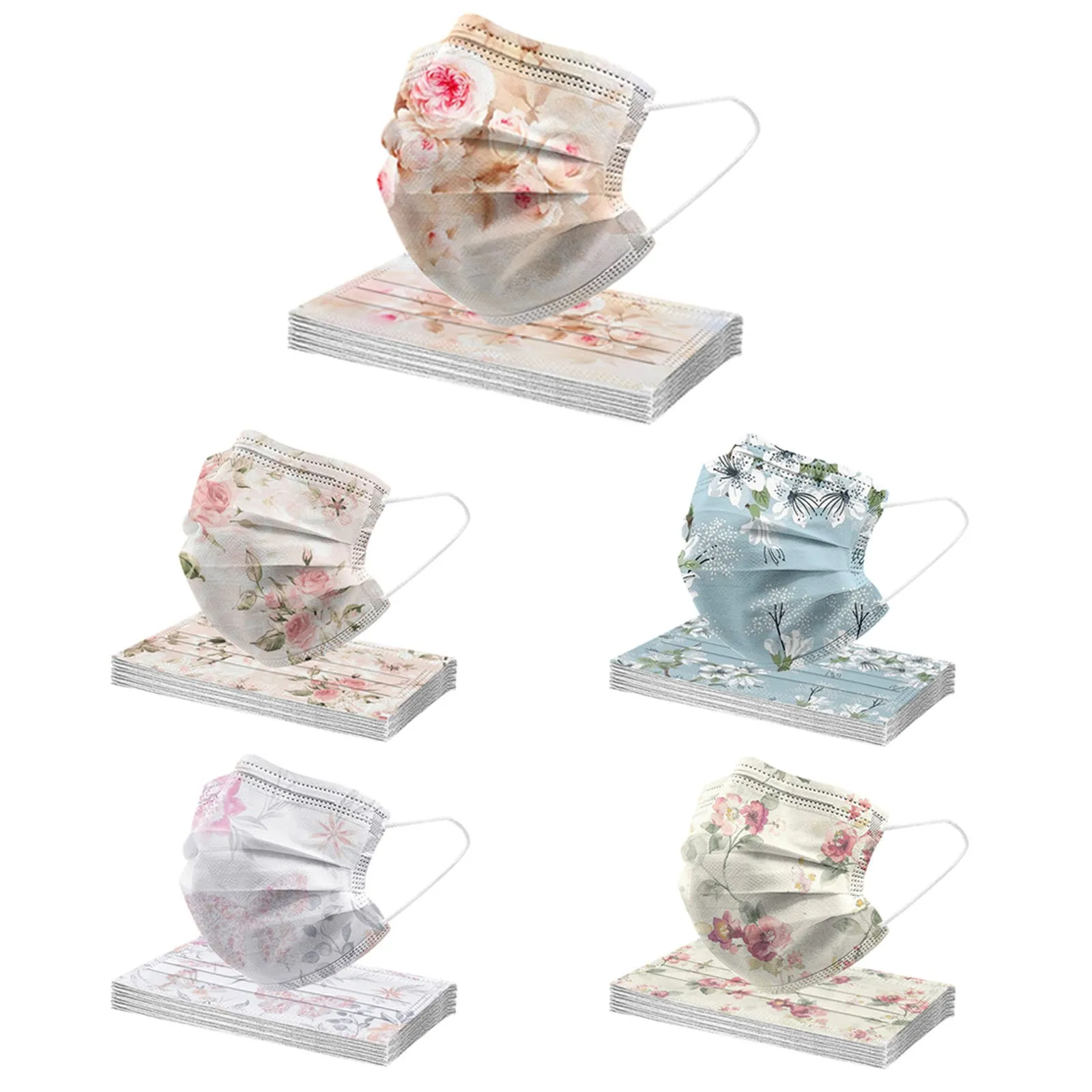 50PCS Adult Floral Printed Masks Disposable Flower Pattern Face mask 3 Layer Ply Meltblown Cloth Filter Facemask | Красота и здоровье