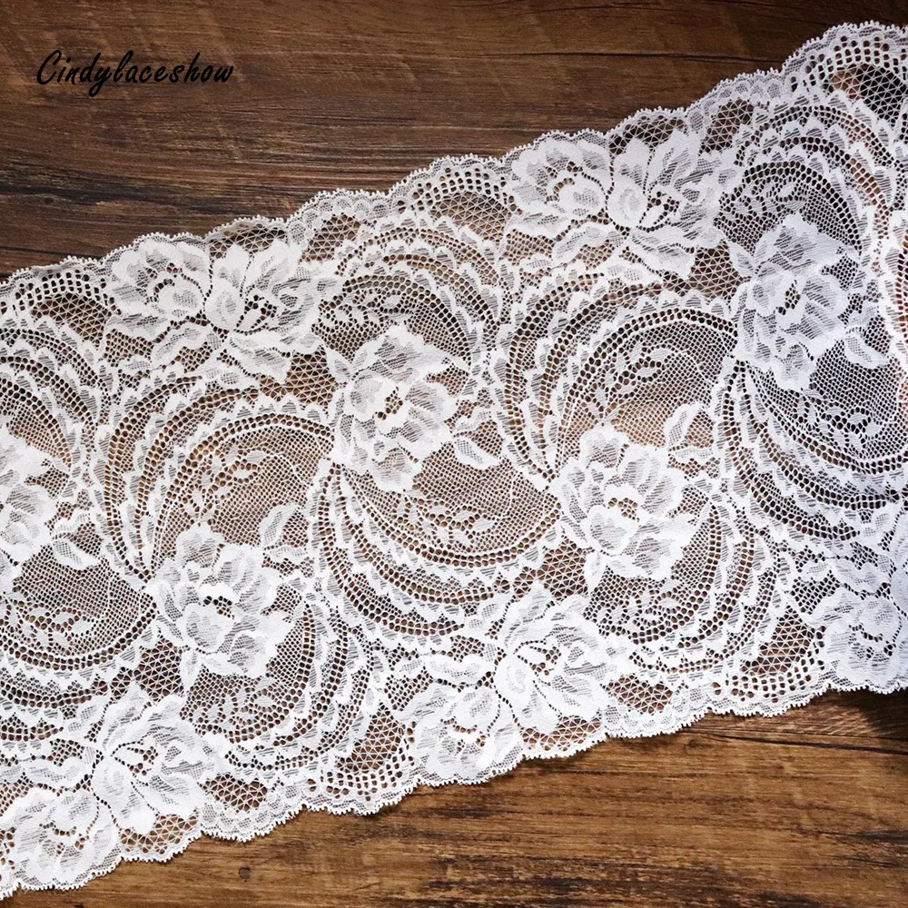 

2 Yards 23 cm Width Elastic Lace Trim White Sewing Stretch Embroidered Lace Fabrics Accessories Wedding Dress Garments Supplies