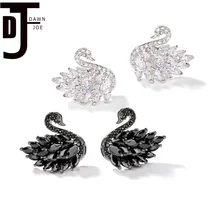 Новинка, серебряные иголки, черно-белые серьги в виде лебедя, простые хрустальные стразы, очаровательный темперамент, женские модные ювелирные изделия, подарок