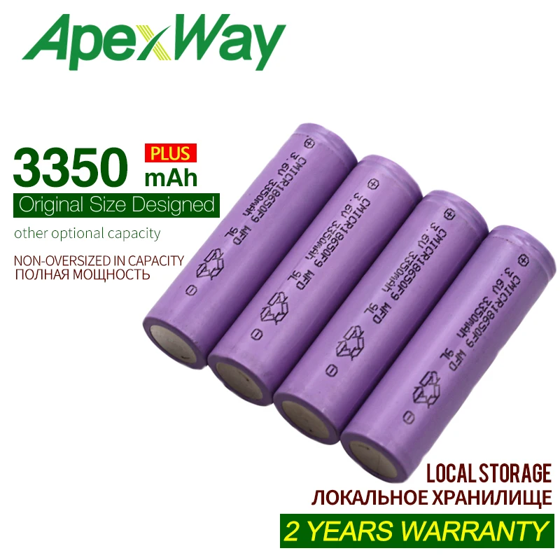 ApexWay 4PCS 18650 3350 mah Аккумулятор Перезаряжаемый защитный светильник батареи для