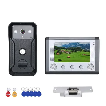 

7 inch Color LCD Wired Video Intercom Door Phone RFID System With HD Doorbell 1000TVL Outdoor Camera with Electric Strike Lock