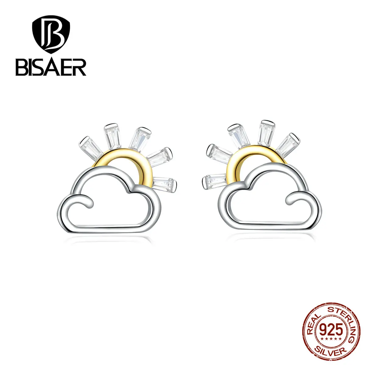 

BISAER Stud Earrings Real 925 Sterling Silver Cloud Shape Earrings for Women Clear Cubic Zirconia Fashion Jewelry HVE190