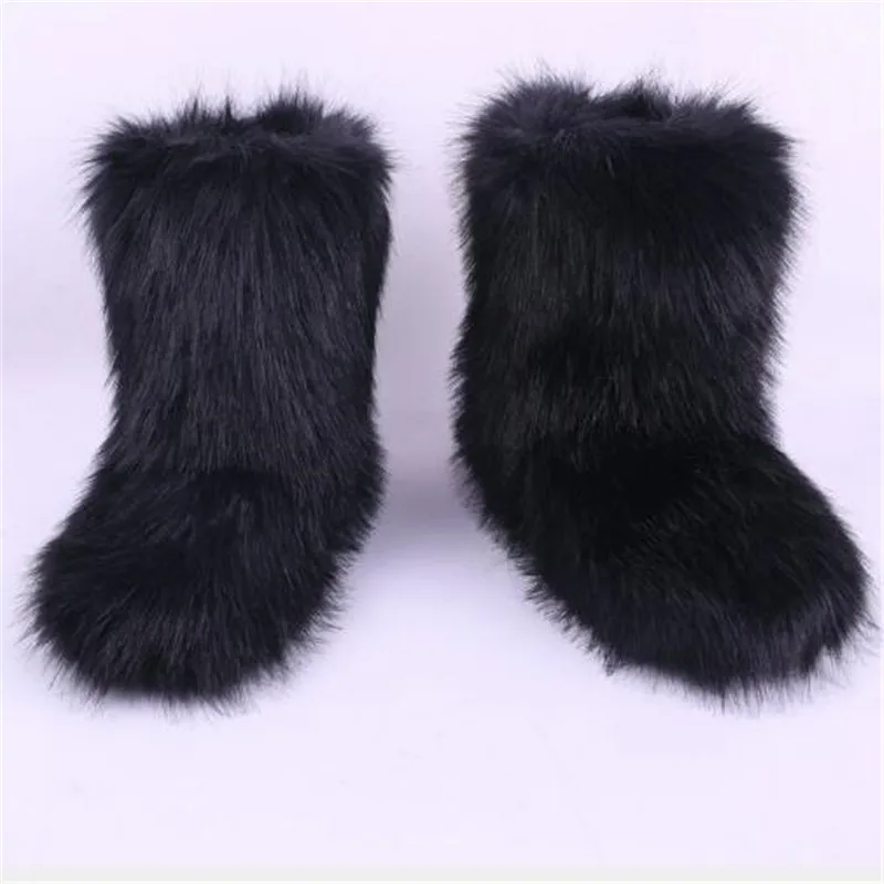 sets12 Women's Winter Faux Fox Fur Snow Boots Woman Warm Furry Shoes Female Ankle Boots Ladies Platform Botas Mujer White/Black Shoes - Цвет: sets12