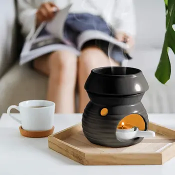 

300ml Ceramic Aroma Diffuser Wax Melt Burner with Candle Spoon Aromatherapy Aroma Burner Oil Diffuser Candle Tealight Oil Warmer