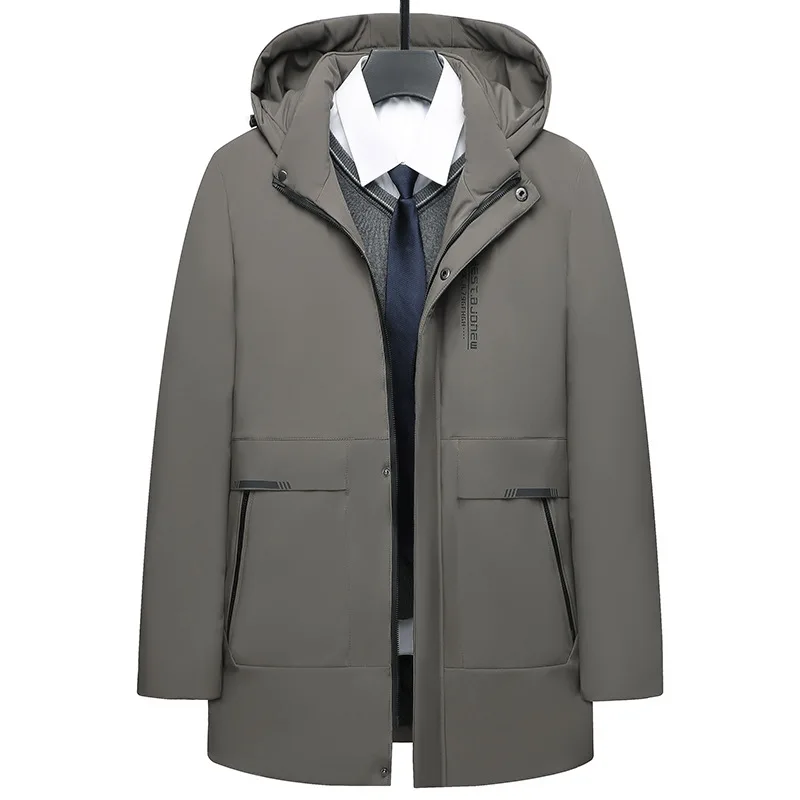 Men's Winter Jacket Parka Warm Fleece Hoodies Mid-long Wearable Windproof Zipper Parkas Big Pockets Casual Down Jacket Coat Men