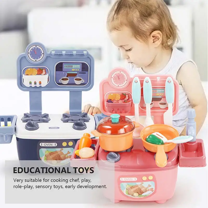 

23 pcs Kitchen and kitchenware toy set children's play house toy role-playing sensory toy cooking educational toy blue/pink