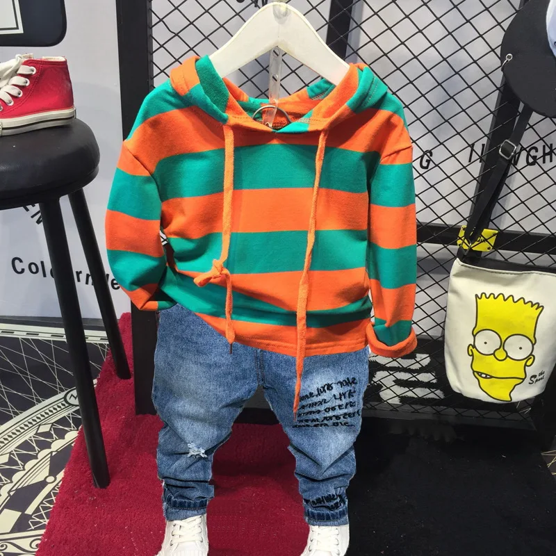

Boys spring Autumn Clothes Letter Tracksuit Striped hoodie Tops Pants 2PCS Outfits Kids Baby Boys Set Vetement Enfant Garcon