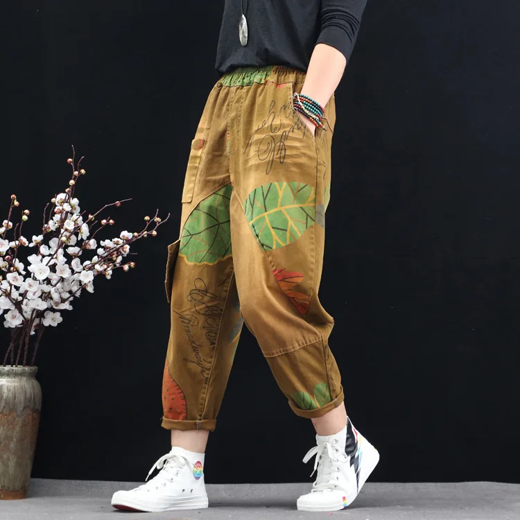 Осенние весенние джинсы женские Ретро узор буквы тертые беленые женский с