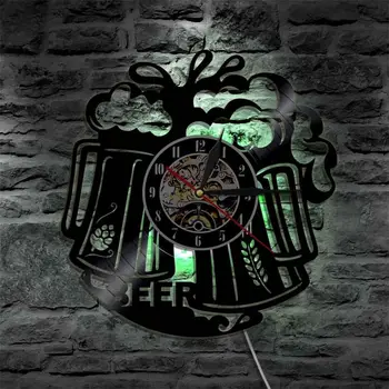 

Beer Cup LED Wall Clock Battery Operated Color Change non Ticking Glow in Dark Hanging Watch Home Decor 12 inch