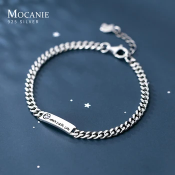 

Mocanie Fashion 925 Sterling Silver Smiley Face Lettering Rectangle Coin Adjustable Thick Chain Bracelet for Women Fine Jewelry