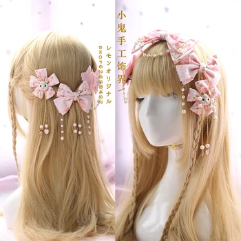 

Japanese Kimono Cherry Lace Bow Kawaii Rabbit KC headband Head hoop Sweet Women's Pink lolita Star Tassels Hairpin hair acc