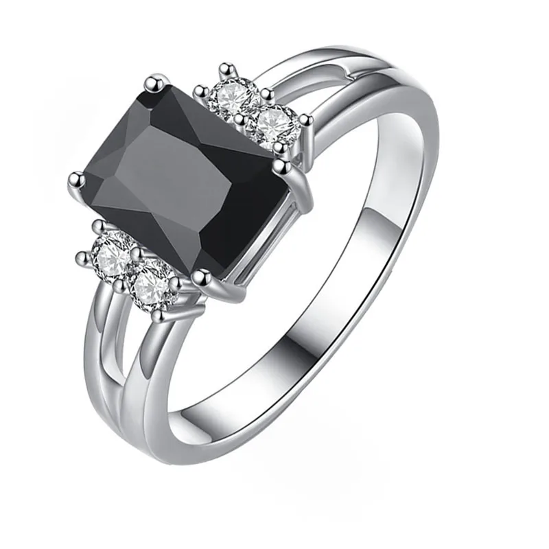 Popular Classic Black Cubic Square Zirconia Crystal Engagement Ring for Women Party Wedding Jewelry Accessories Size 5-11 - Image 4