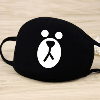 

5PCS Anime Cute Cartoon Printed Mask Creative Personality Mask Black Cotton Warm Mouth Mask Dustproof Anti-UV Face Cover