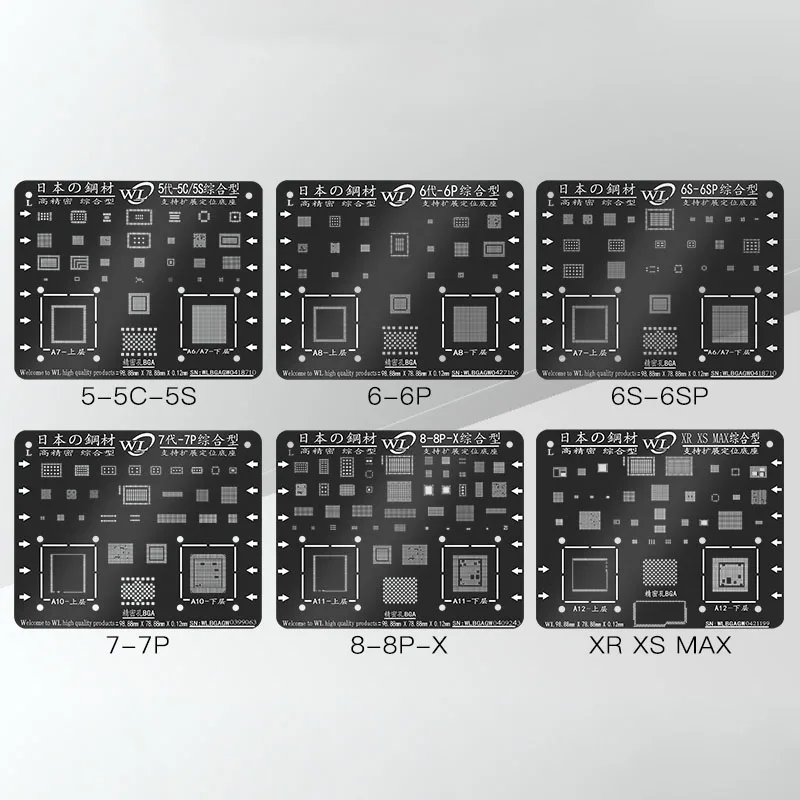 WL Nano черный BGA трафарет для iPhone XSMAX XS XR X 8 8P 7P 7 6P 6 5 5S посадки жестяная сетка припоя шаблон
