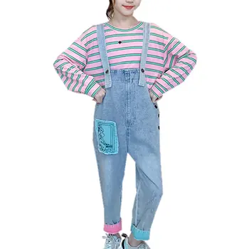 

Kids Clothes Striped T Shirt & Jumpsuit Girls Outfits Denim Overalls Teens Suit Autumn Casual Children's Winter Suits For Girls