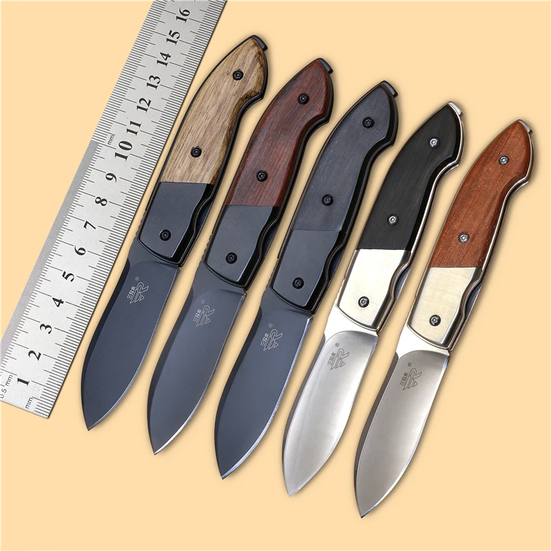Sanrenmu 7028 접는 나이프 과일 나이프 야외 EDC 도구 나무 손잡이
