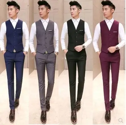 

Set Men's Slim Fit Three-piece Set Shirt Hair Stylist Pants Men Spring And Autumn England Korean-style Fashion Suit Vest