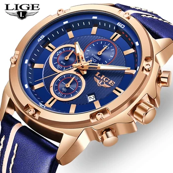 

2020 LIGE New Mens Watches Top Brand Luxury Big Dial Military Quartz Watch Leather Waterproof Sport Wrist watch Men Reloj Hombre