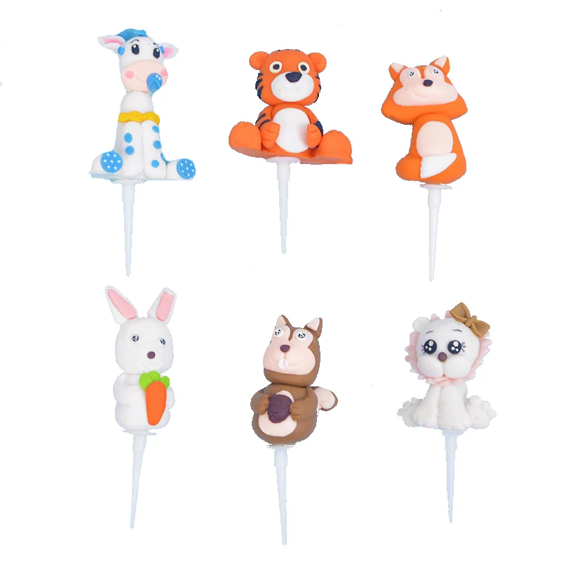 Soft Pottery Cake Decoration Cartoon Forest Small Animal Topper Lion Squirrel Birthday Baby Shower Party Cake Decor Favor