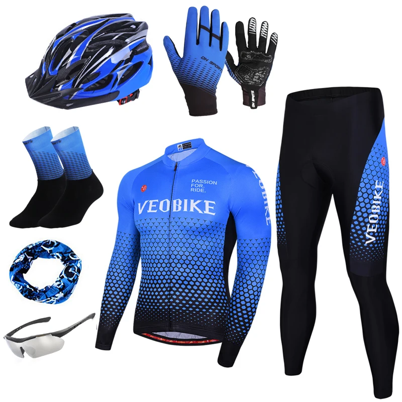 full set blue Новинка, дышащая Весенняя Мужская велосипедная футболка с длинным рукавом, набор Pro Team, одежда для горного велосипеда, одежда для велосипеда, одежда для улицы, спортивная одежда - Цвет: full set blue